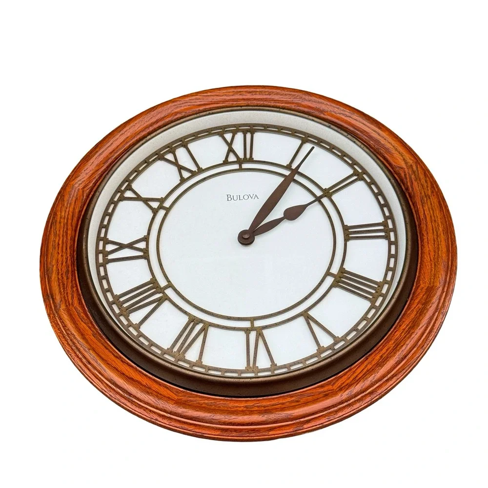 BULOVA Wall Clock Solid Wood Case Raised Roman Numerals 16